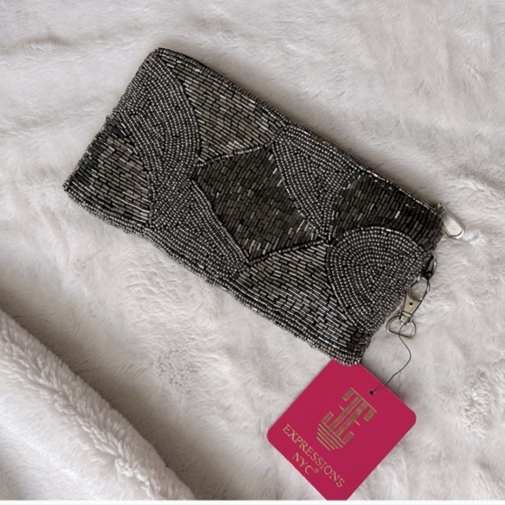 Expressions NYC Silver Beaded Wristlet NWT